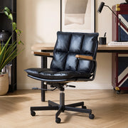 SEDIA UFFICIO Girevole 360° Nero in Pelle e Metallo con Braccioli in Legno