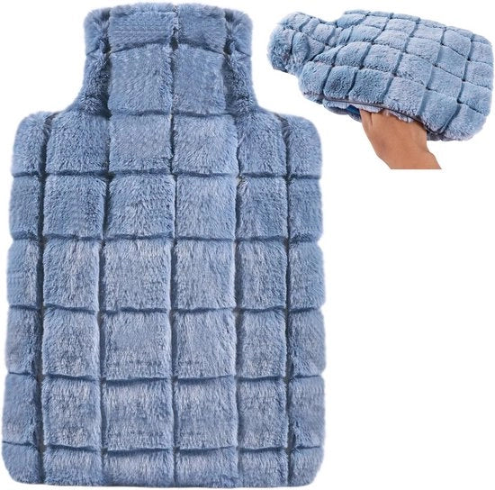 Kruicetta morbida con pelliccia soffice - contenitore portatile - 2 litri - allevia il dolore - schiena - spalla - collo - riscaldamento manuale - riscaldamento del letto - regalo per ragazze - colore blu