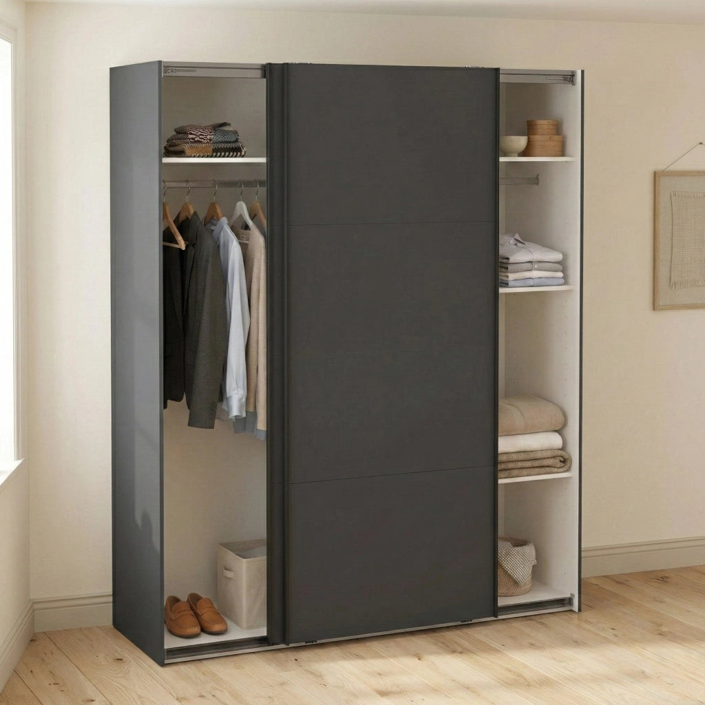 Guardaroba 2 ante\ Gomer, Mobile multifunzionale, Mobiletto scarpiera, Guardaroba porta scarpe, 179x65 h220 cm, Grigio