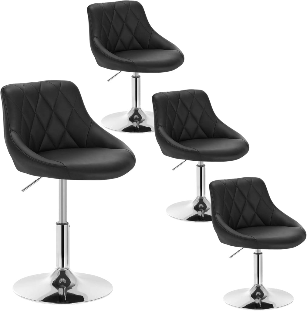 Set di 4 Sedia Cucina con Schienale in PU, Girevoli e Regolabili in Altezza, l'altezza può essere regolata tra 42-58 cm, Nero, BH241sz-4
