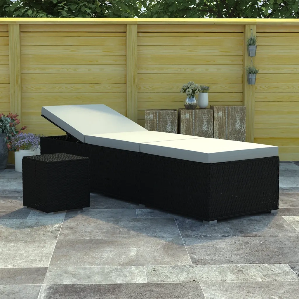 Lettino Prendisole | Sdraio da giardino | Lettino da sole Cuscino e Tavolino Polyrattan Bianco Crema