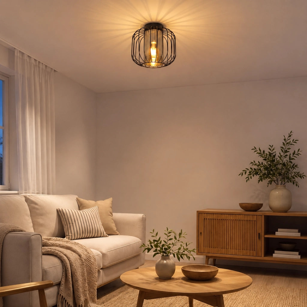 ZMH Lampada a Soffitto Vintage 1 Luce Con Paralume in Vetro E27 Nero Per Ingresso Camera da Letto Senza Lampadine