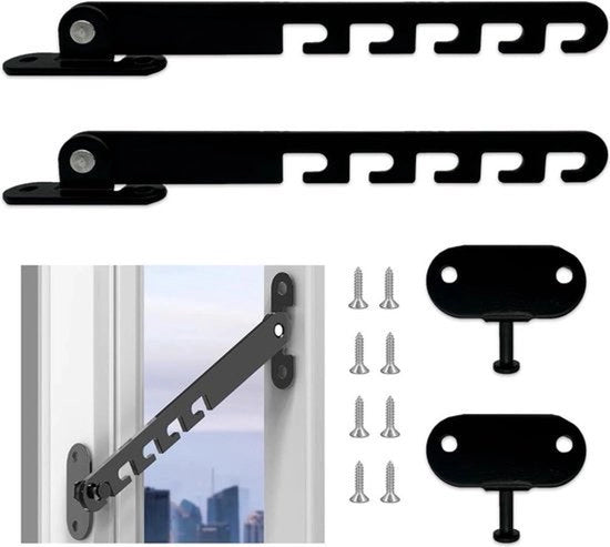 Set di blocco finestra 2 pezzi blocco finestra metallico con schermo di blocco finestra a scomparsa con viti - blocco finestra per protezione finestra a scomparsa - regolazione apertura finestra (nero)