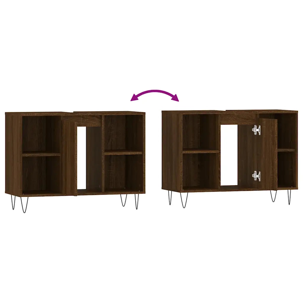 Mobiletto da bagno moderno con vano contenitore 80 x 33 x 60 cm legno composito di rovere marrone 02_0049062