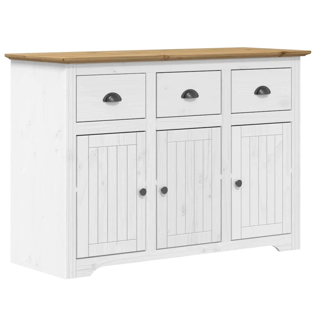 Credenza BODO 115,5x44x80 cm Legno Massello Pino Bianco Marrone 355066