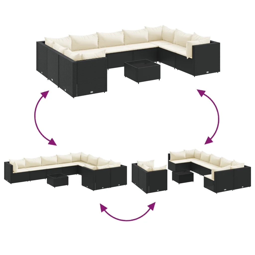 Set Divani da Giardino 10pz con Cuscini in Polyrattan Nero 3308304