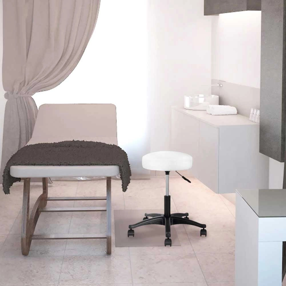 Sgabello Estetista Girevole Seduta Imbottita 10cm Ecopelle Salone Studio Bianco