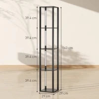 Lampada da Terra con 4 Ripiani, 3 Luminosità Regolabili e Interruttore a Pedale, 29x29x163 cm, Nero