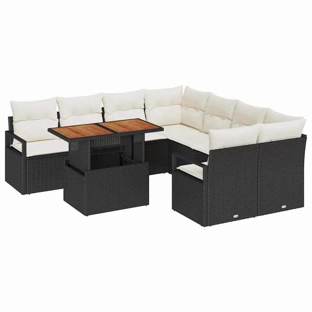 Set da Pranzo per Giardino con cuscino 9 pcs Nero e Crema 3349690