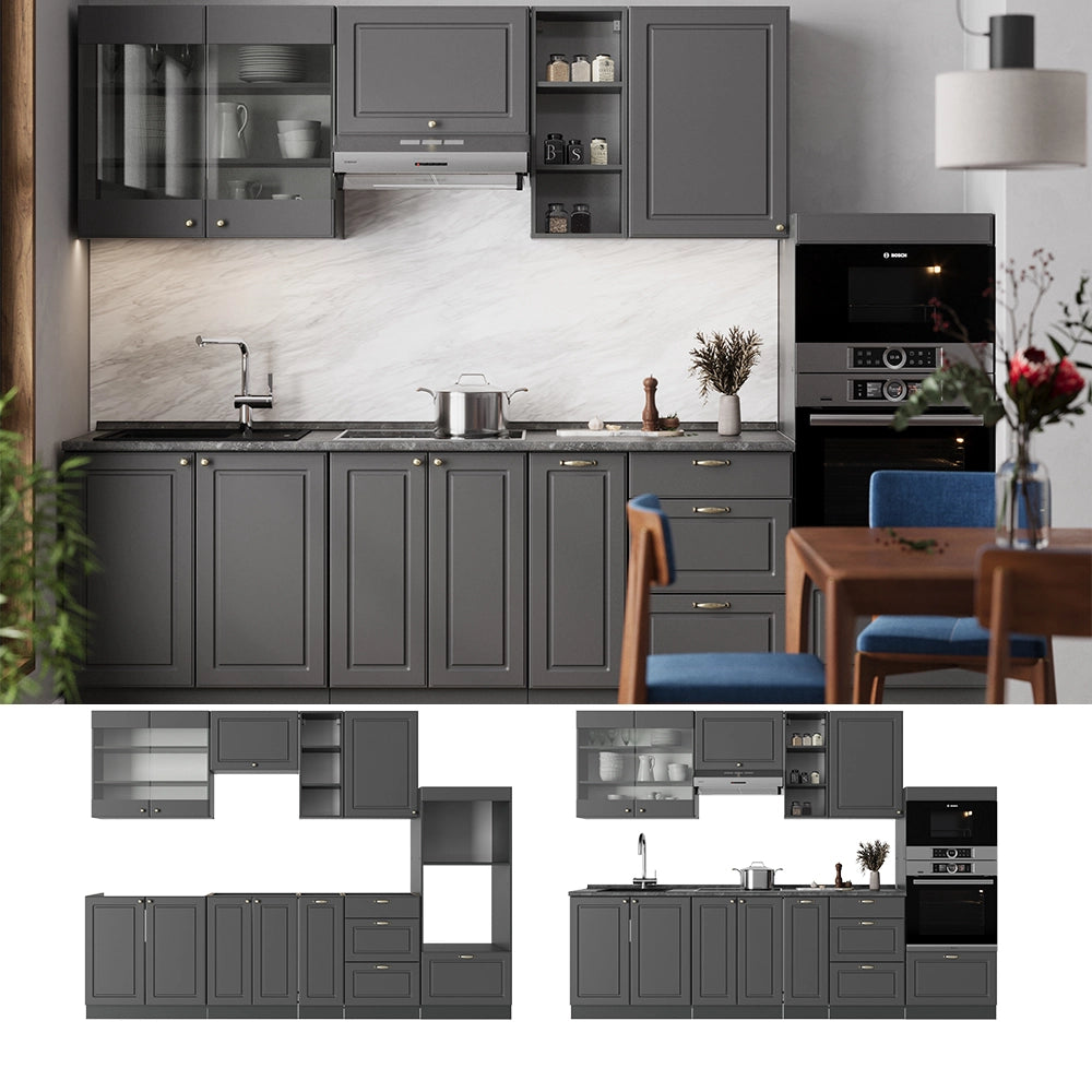 Cucina componibile Fame-Line Oro-antracite rustico/Antracite 280 cm, PL Antracite Vicco