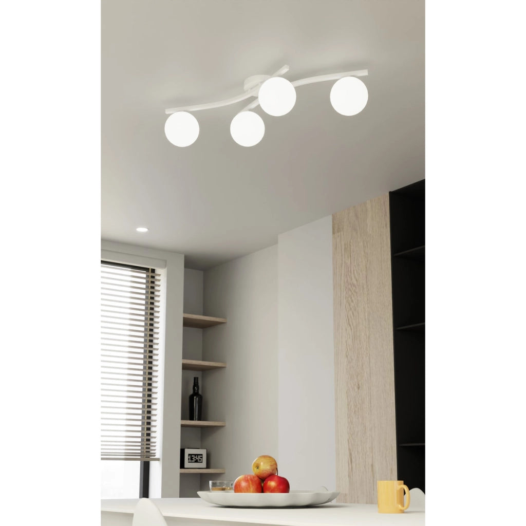 Lampada a sospensione Opus in acciaio bianco e vetro