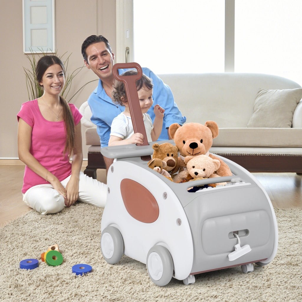 Passeggino girello 2 in 1 pieghevole ruote sedile richiudibile cintura sicurezza-Organizzatore giochi grigio per bambini 3+ anni