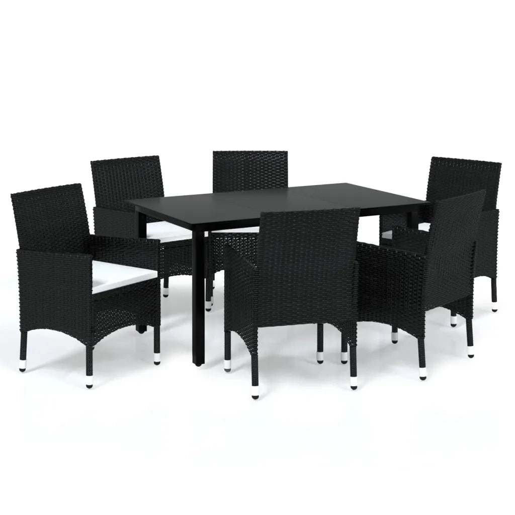 Set da Pranzo per Giardino 7 pz con Cuscini Polyrattan Nero cod mxl 43714