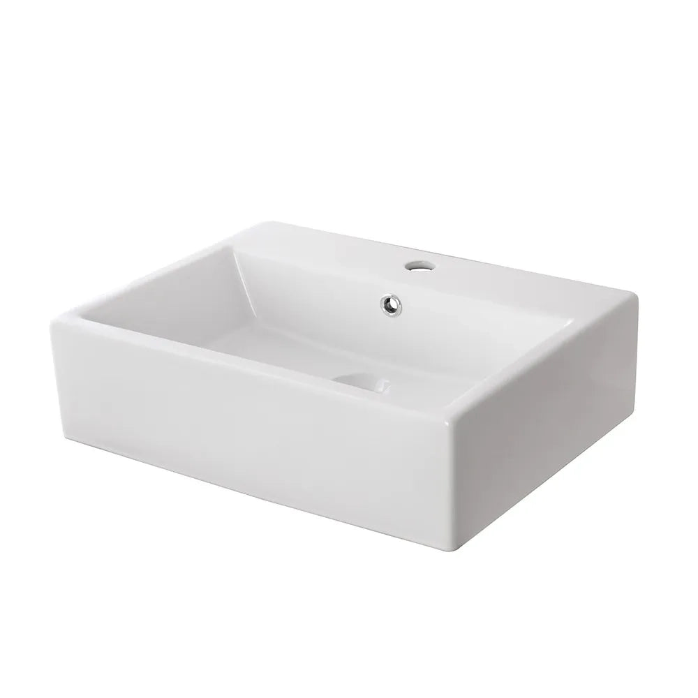 Lavabo da appoggio rettangolare 52x42 cm in ceramica bianco lucido