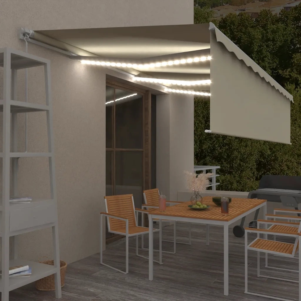 Tenda da Sole Retrattile Manuale con LED 6x3 m Crema 3069362
