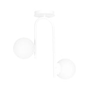 Lampadario 2 Luci Rama In Acciaio Bianco A Bracci E Sfere In Vetro Opalino
