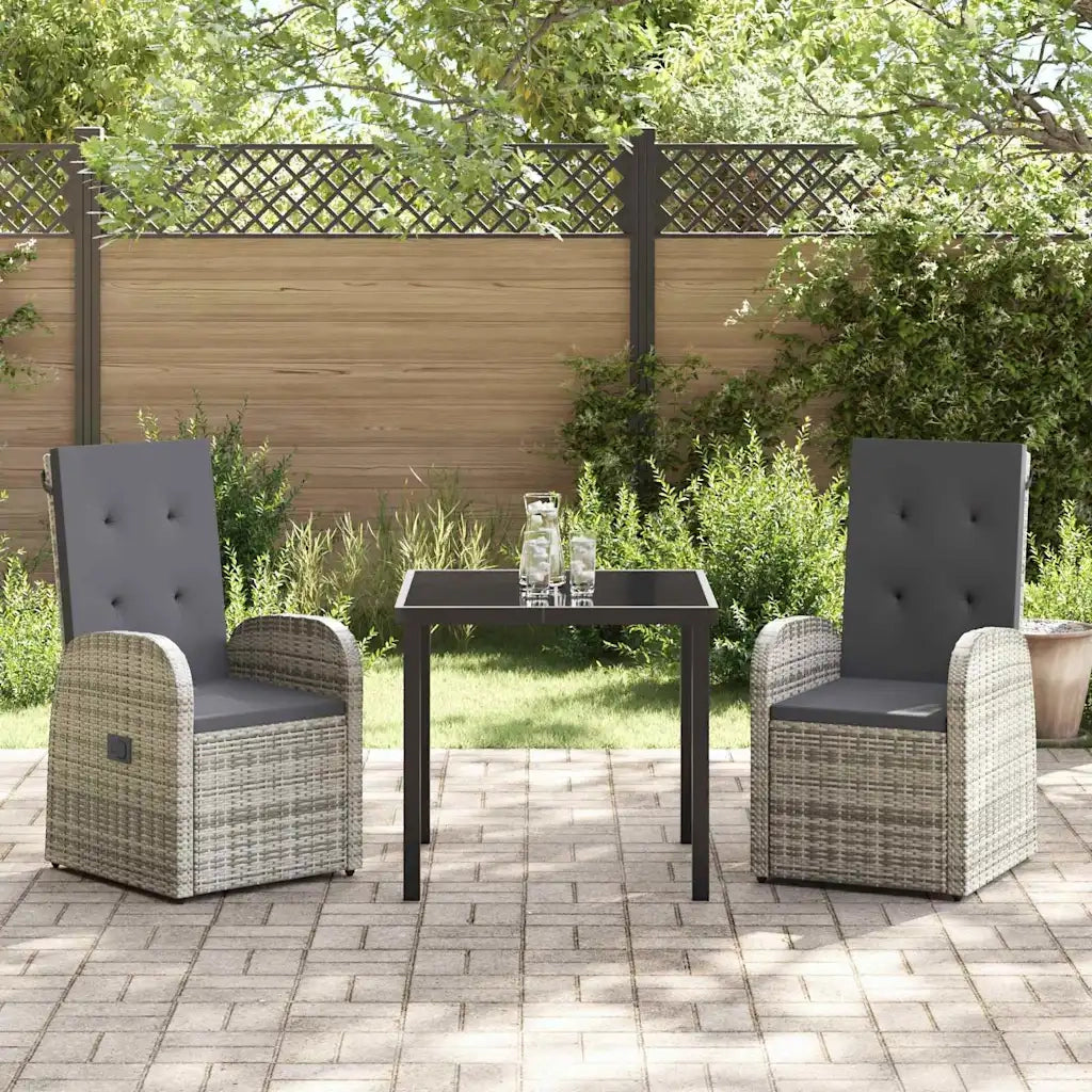 Set da Pranzo per Giardino con cuscino 3 pcs Grigio polyrattan