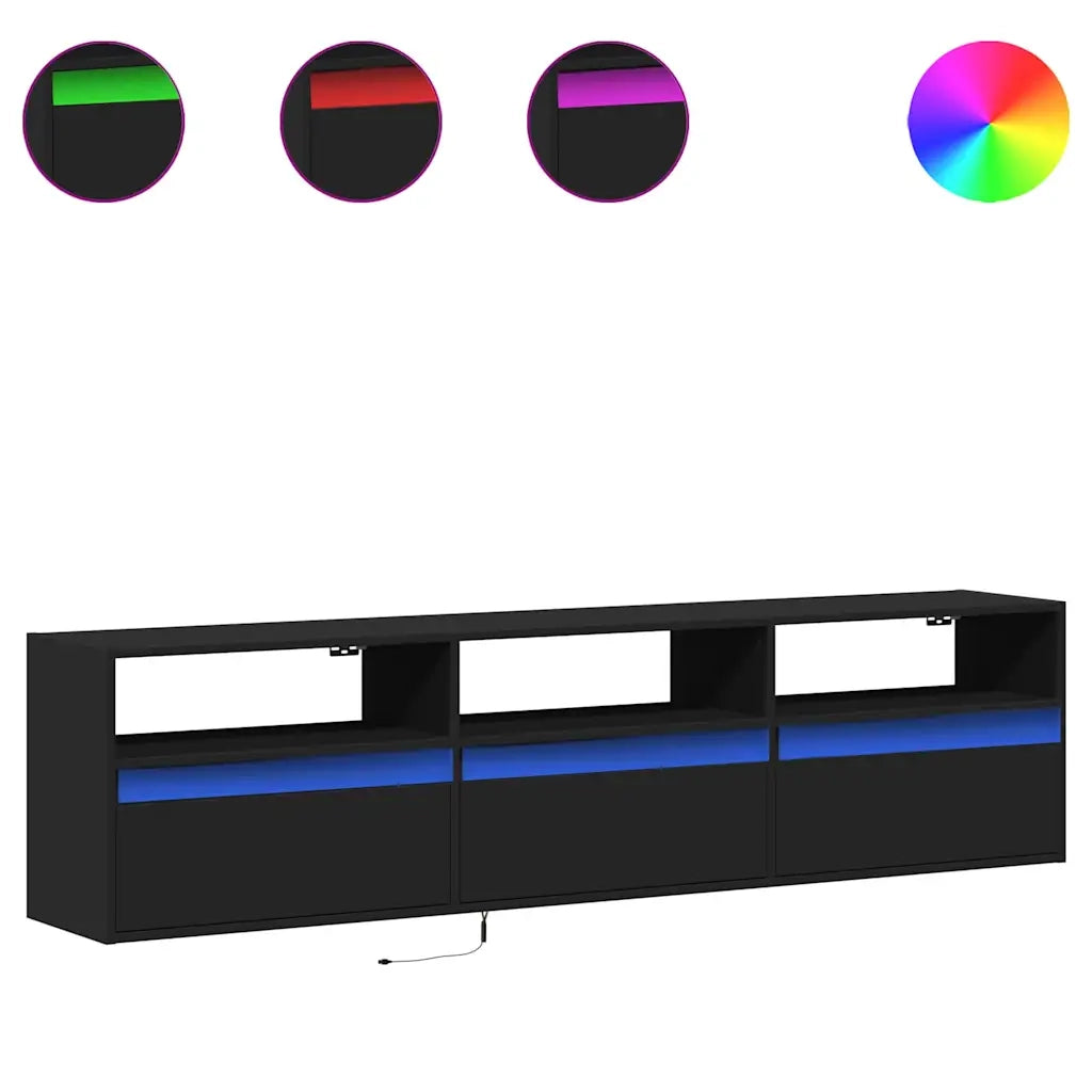 Mobile TV a parete con LED-Credenza per TV sospesa Nero 180x31x45 cm