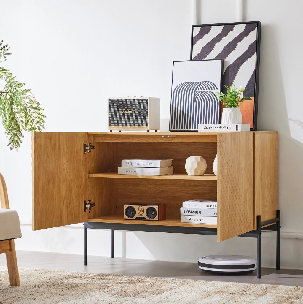 Mobile contenitore moderno naturale con struttura in metallo, 100x40x75 cm
