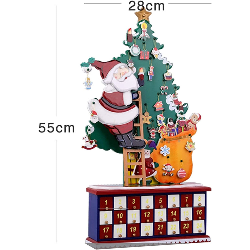 Trade Shop - Calendario Dell'avvento Babbo Natale In Legno 24 Cassetti Decorazioni Natalizie -
