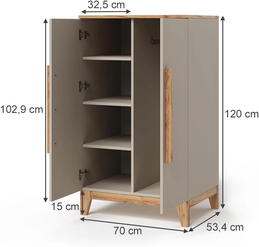 Armadio per bambini Malia, Cashmere/Artigianale, 70 x 120 cm, per la conservazione di abbigliamento per bambini e combinabile