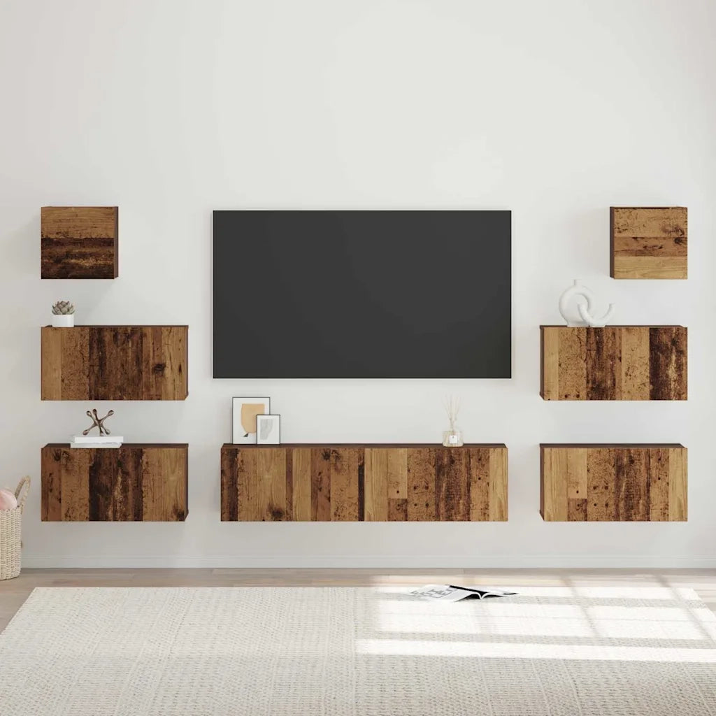 Set mobile TV 8 pz-Set di 8 Credenza per TV Legno vecchio Legno multistrato 836969