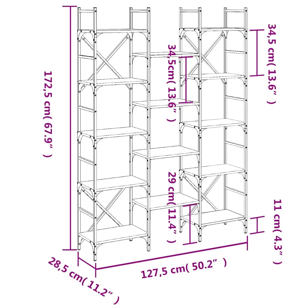 Libreria-Scaffale per Libri-Mobile di Stoccaggio Nera 127,5x28,5x172,5 cm in Legno Multistrato