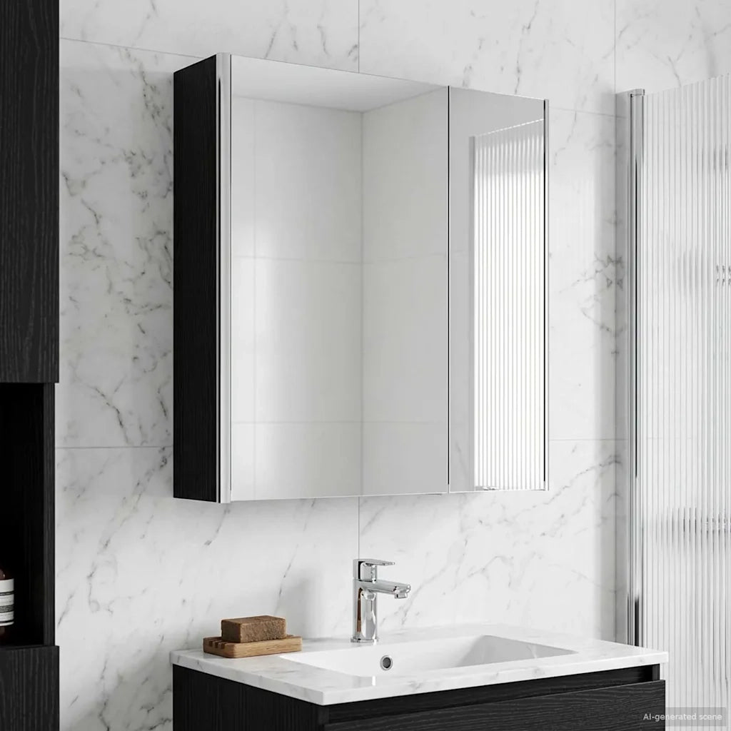 Mobiletto per specchio da bagno Rovere Nero 63,5 x 15,5 x 70 cm