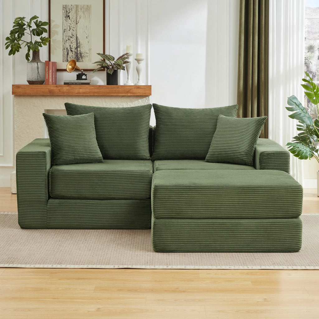 Divano modulare convertibile in letto con base antiscivolo e rivestimento in velluto a coste verde 259,5 × 96 × 80 cm