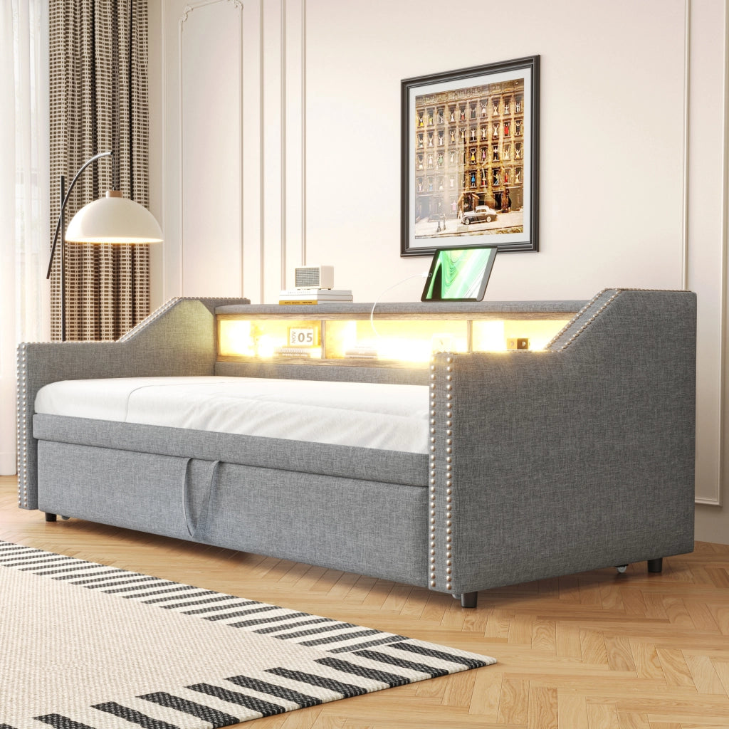 Letto divano estraibile in juta 90/180x190 cm