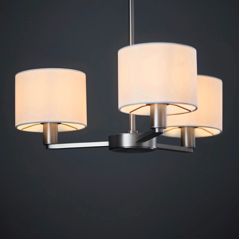 Lampadario 3 luci nichel opaco, paralumi bianco E14