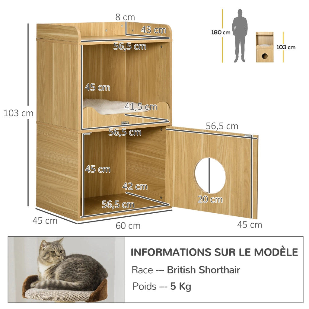 Mobile per lettiera gatto 3 livelli con porta e cuscino ¨C zephmum ¨C 60x45x103 cm