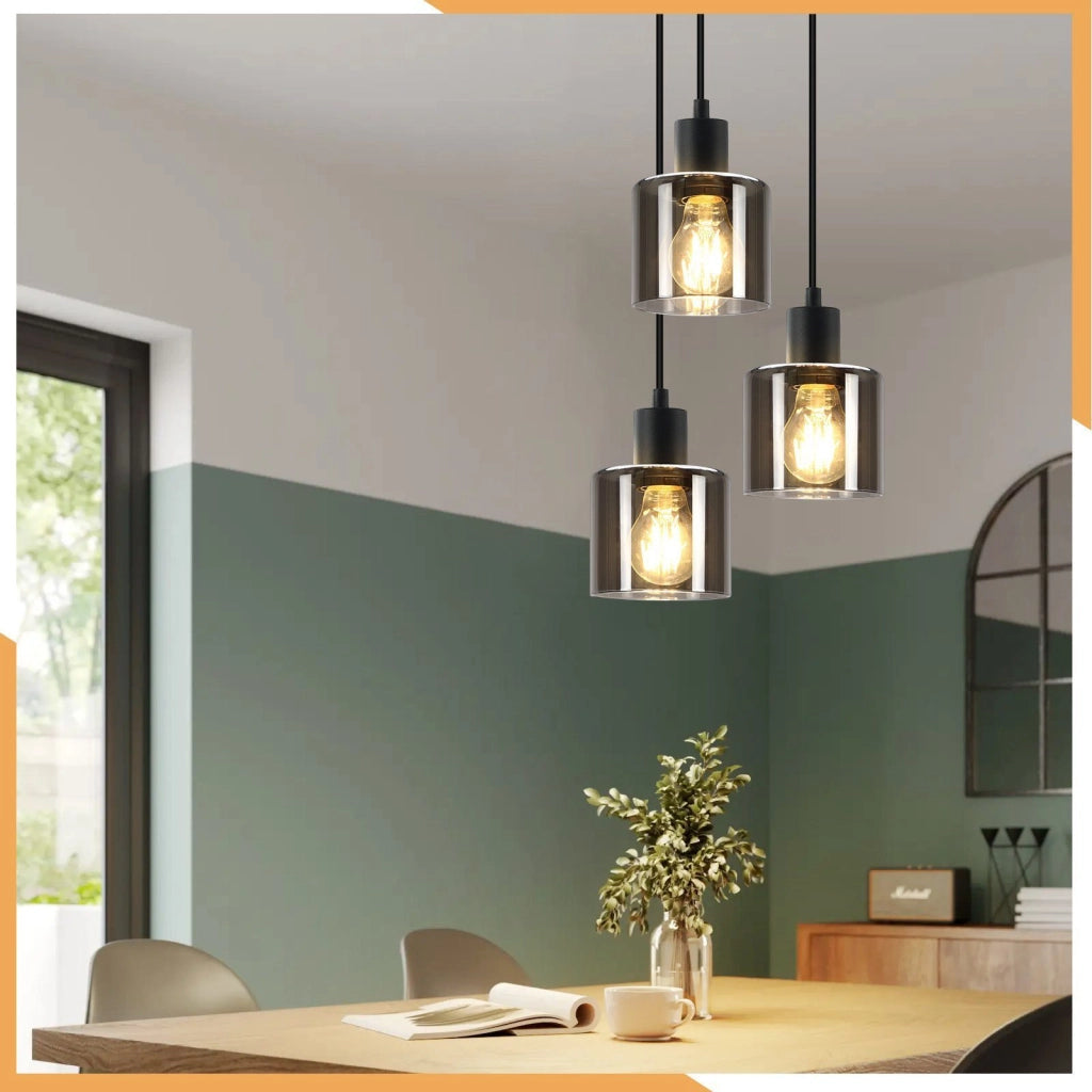 Lampada a Sospensione ZMH vetro nero E27 diametro 26 cm vintage industriale regolabile per soggiorno