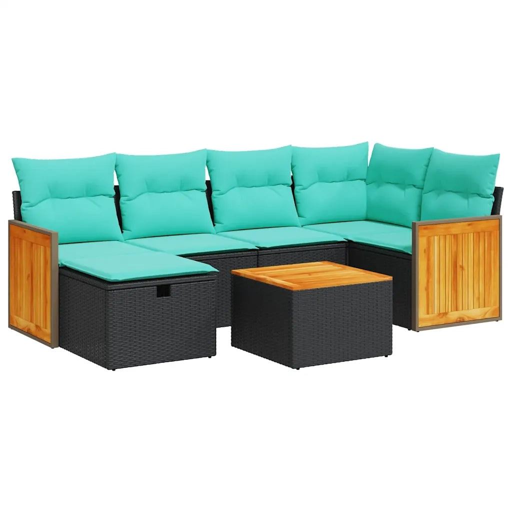 Set Divani da Giardino con Cuscini 7pz Nero Polyrattan