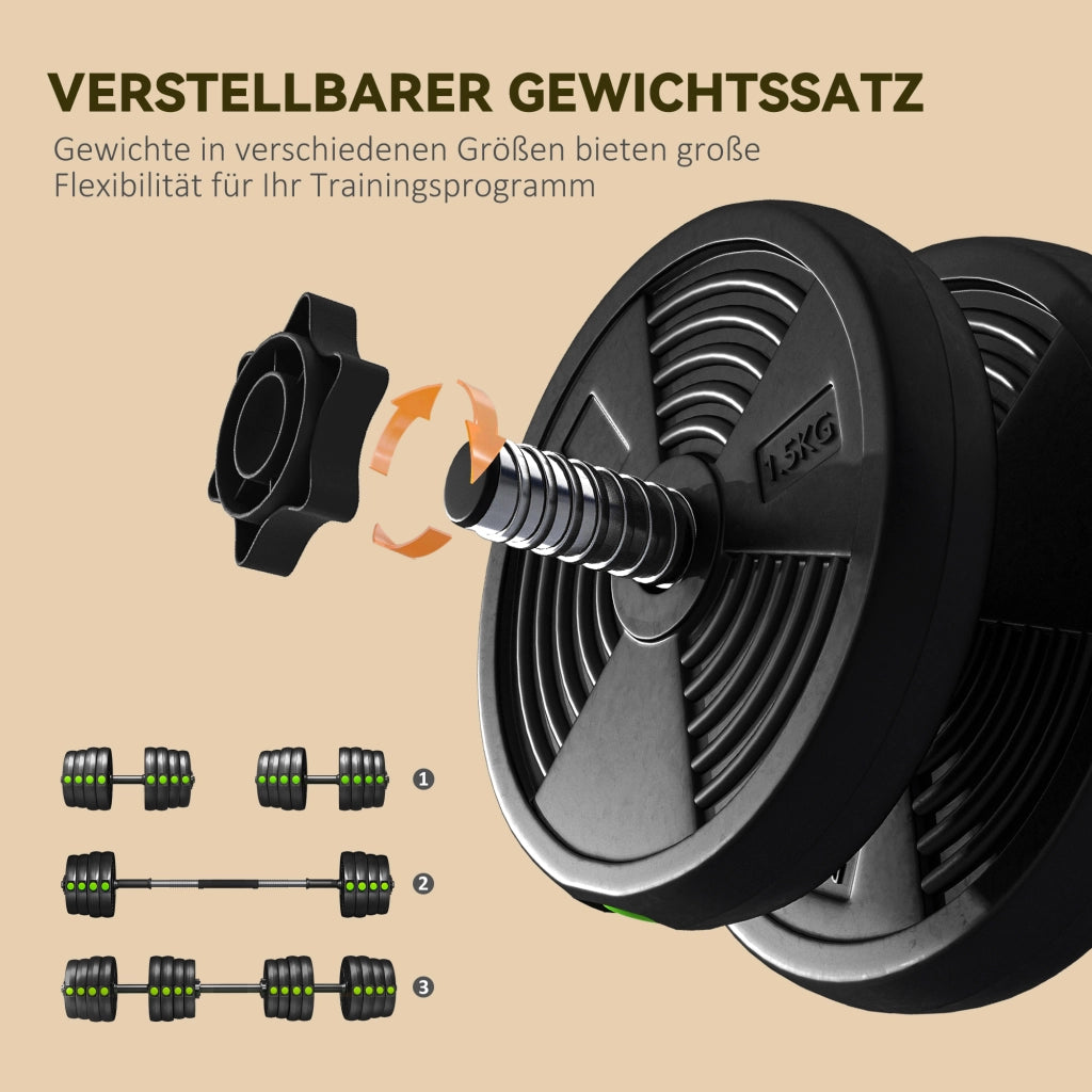 Set manubri 2 in 1 con bilanciere ¨C Minimal ¨C 30 kg, Nero/Verde