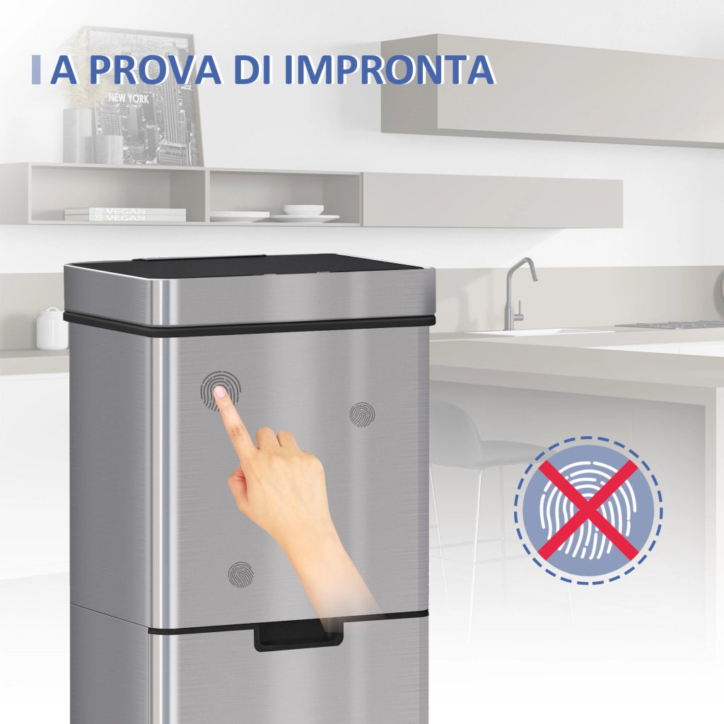 EasyComfort Pattumiera 72L a 3 Scomparti con Sensore Infrarossi e Apertura Automatica, in Acciaio e ABS, 42x30x81 cm