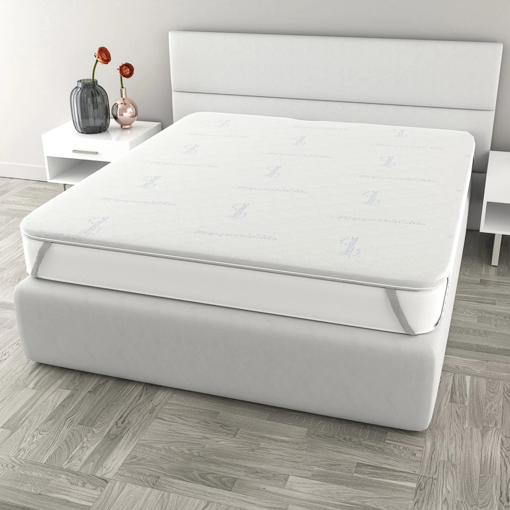 Topper Memory Con Fodera Matrimoniale 160x190 cm in Poliestere e Bioceramica Bianco