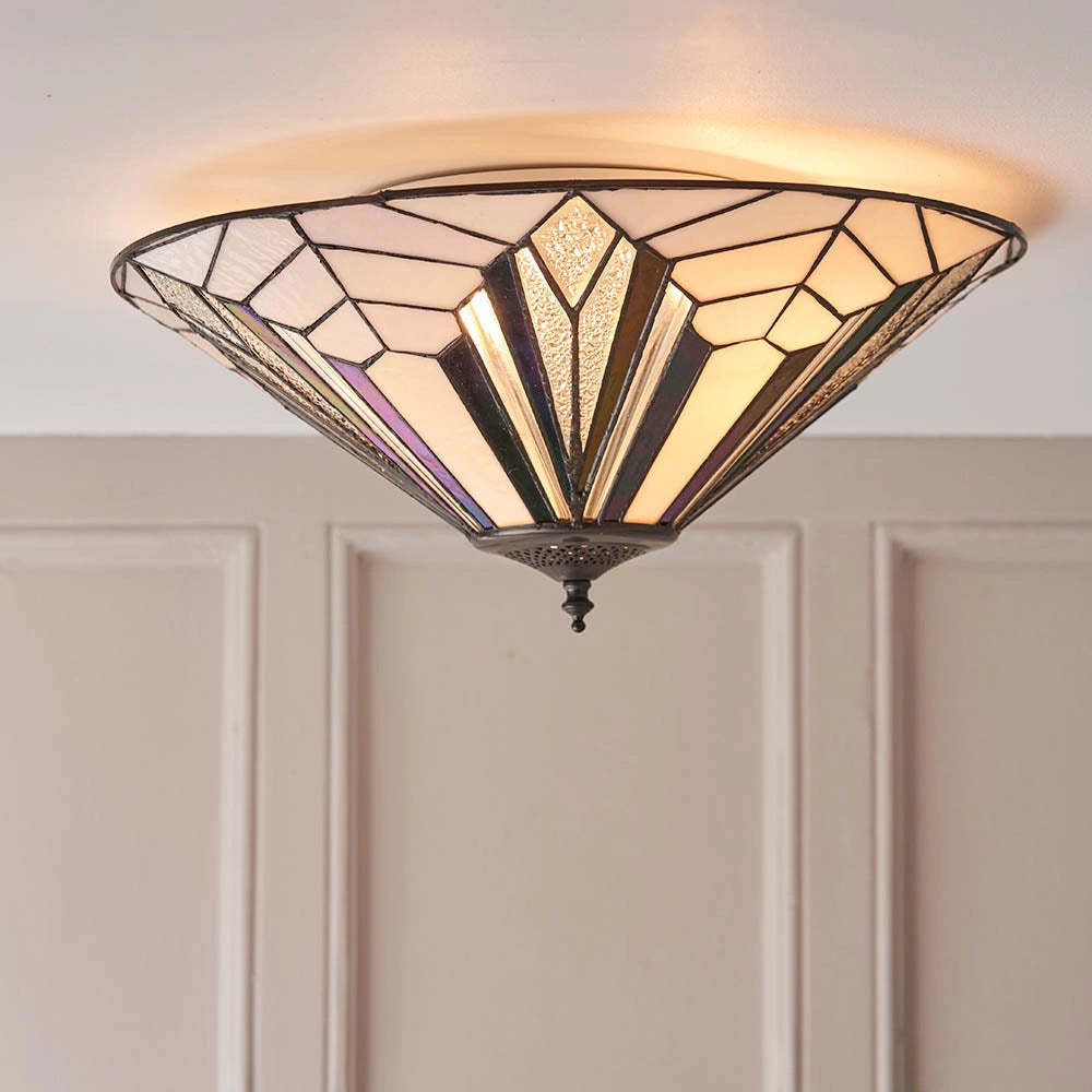 Plafoniera Tiffany Astoria vetro rotonda conica 2xE27