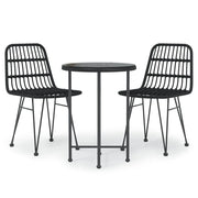 Set da Pranzo da Giardino 3 pz | Set Salotto da Giardino Nero in Polyrattan