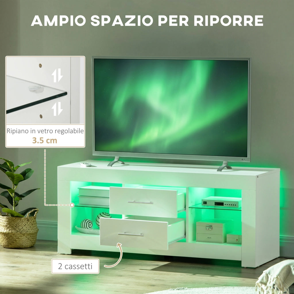 Mobile Porta TV con Luci LED ¨C zephmum ¨C Bianco Legno e Vetro 120x40x50cm