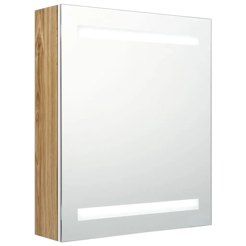 Armadietto Bagno con Specchio e LED-Mobile bagno con specchio Bianco e Rovere 50x14x60 cm