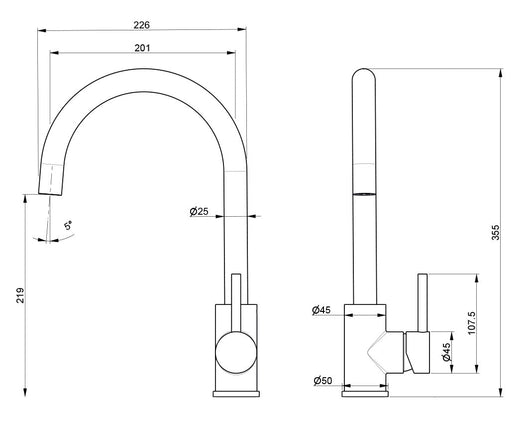 Rubinetto Cucina Miscelatore Monocomando Lavello Canna Tonda Girevole in Acciaio Inox