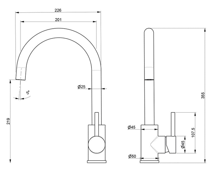 Rubinetto Cucina Miscelatore Monocomando Lavello Canna Tonda Girevole in Acciaio Inox