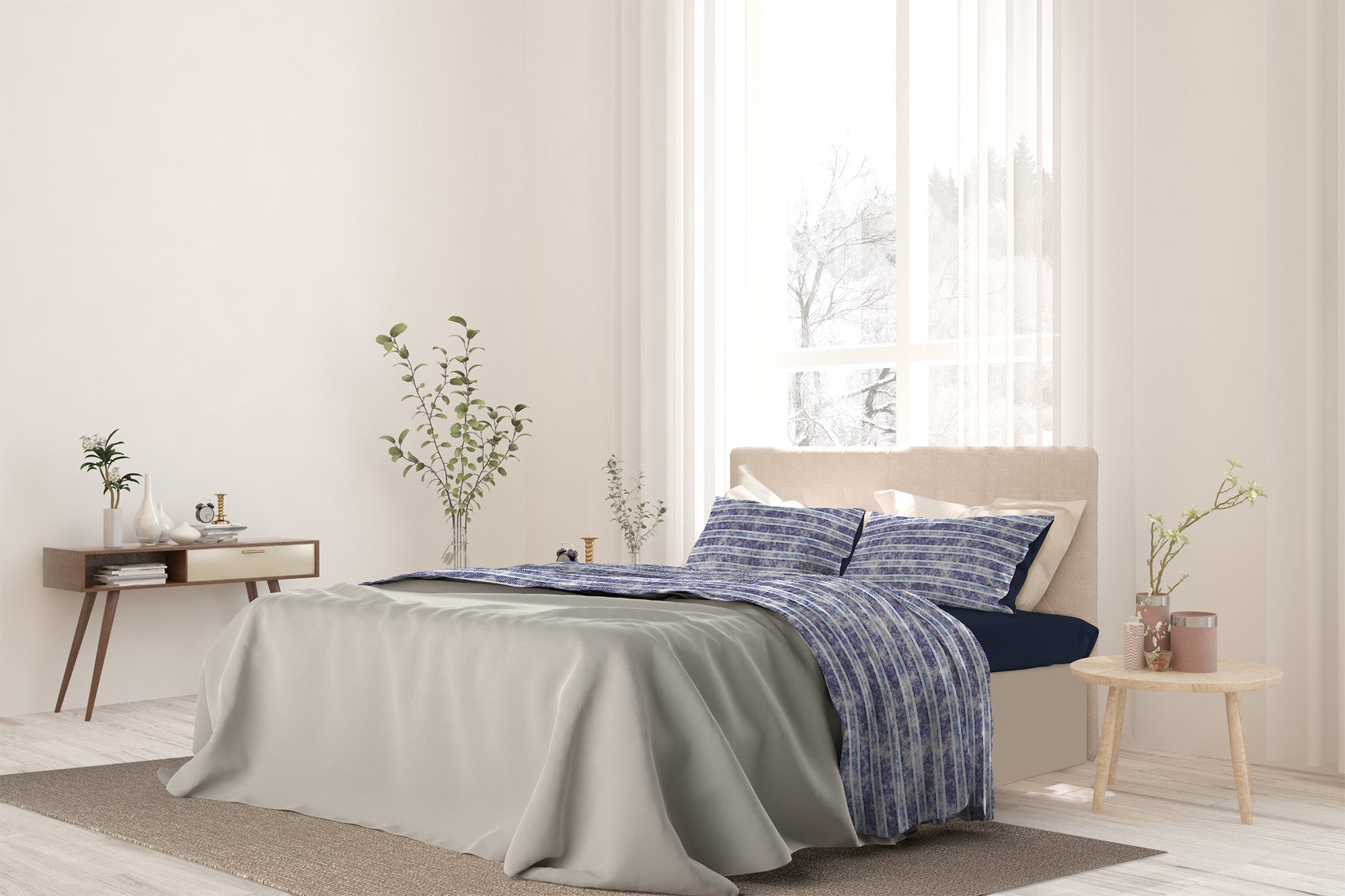 Set Lenzuola Singolo con Stampa Sopra Sotto e Federe Jeans Stripes