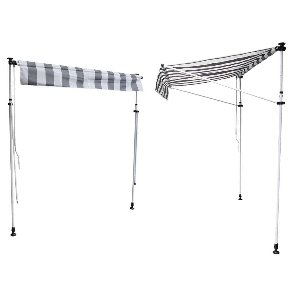 Tenda da sole per balcone CHENE 2 × 1,2 m - Tessuto a righe bianco/grigio e telaio bianco