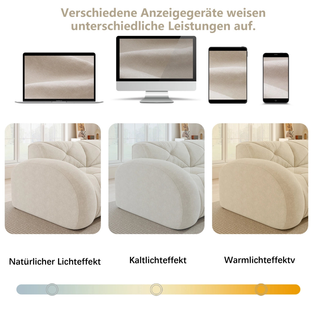 Divano modulare senza cornice in chenille; 204x171x76 cm; beige chiaro