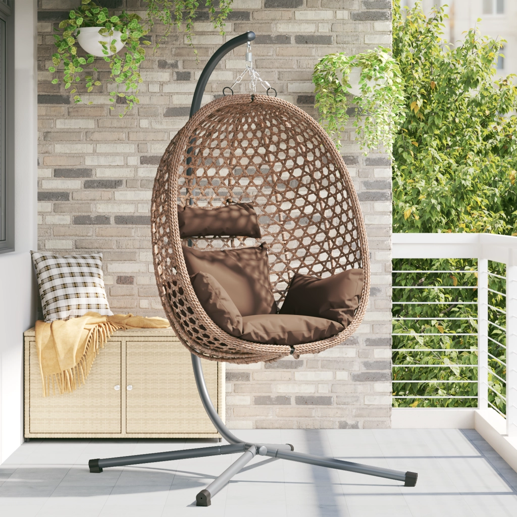 Cesta Sedia a Uovo Appesa con Supporto CaffÃ¨ in Rattan Poliestere