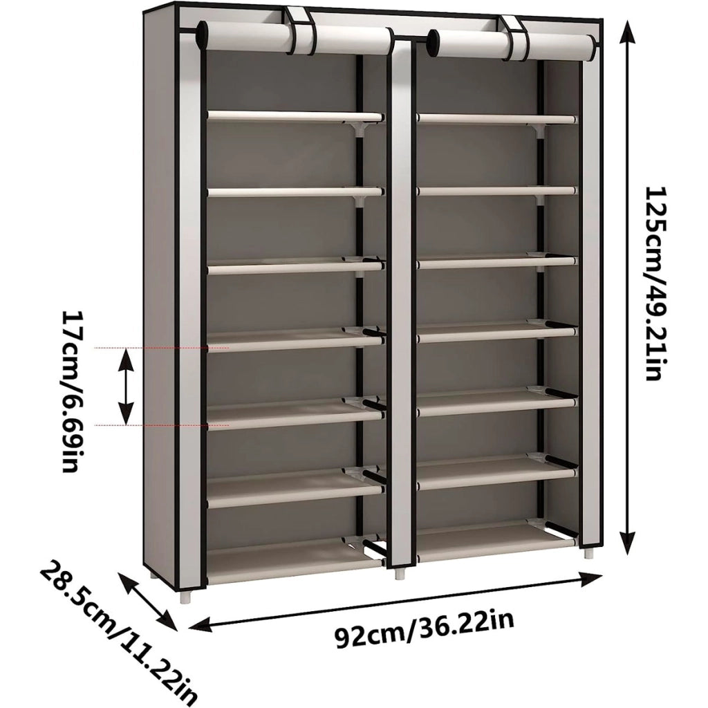 Scarpiera Tessuto per Scarpe con 2 Ante con Cerniera 125x92x28,5cm, 28 paia. Grigio