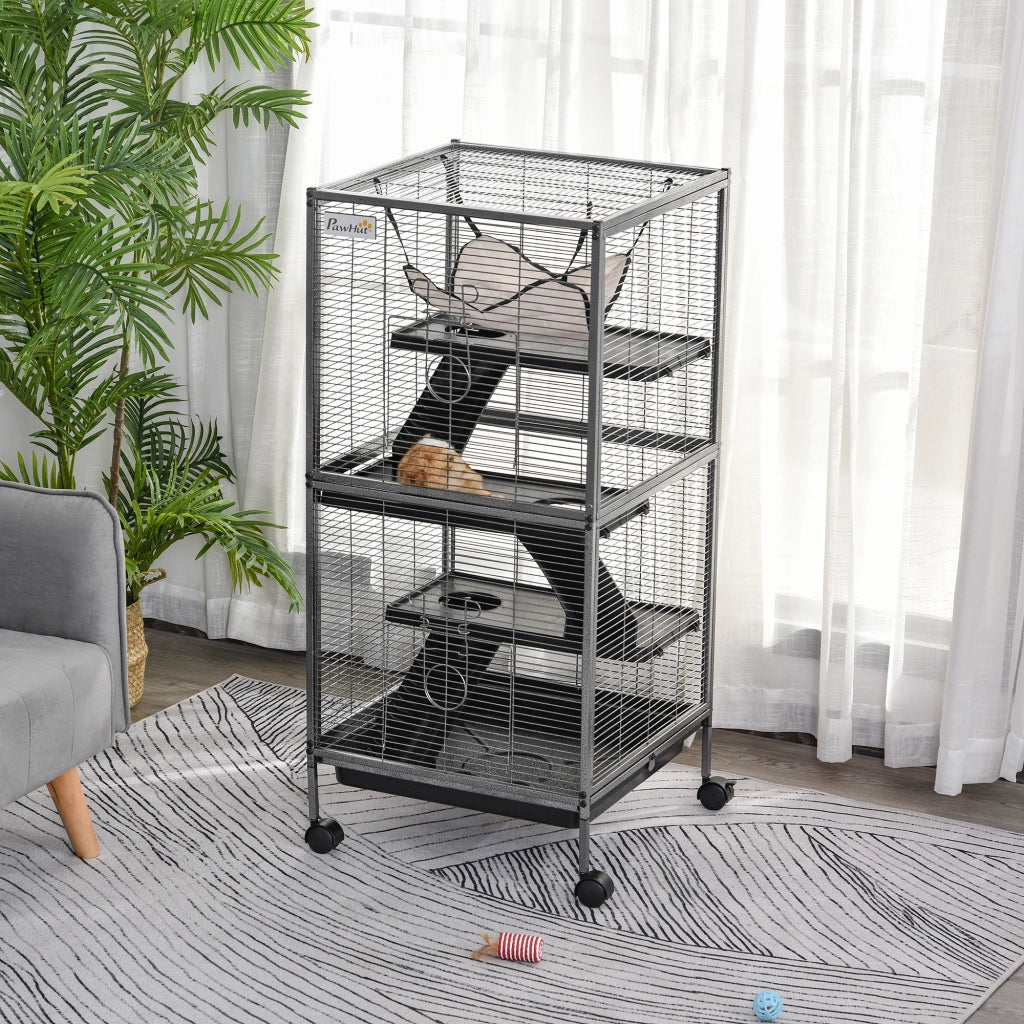 Gabbia per Cincill¨¤ e Porcellini d'India con 3 Ripiani e Ruote ¨C ZephMum ¨C Grigio 52x52x113.5cm