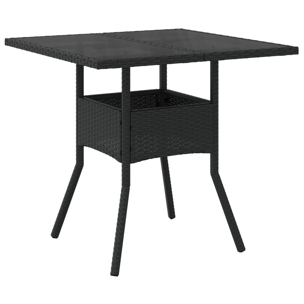 Tavolo da Giardino Piano in Vetro Nero 80x80x75 cm Polyrattan 365521